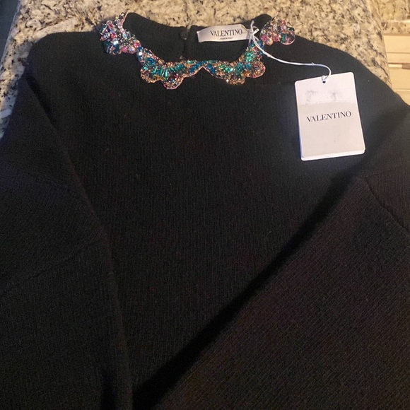 Valentino Wool-Silk Sweater w/ Embroidered Butterfly Neck - Picture 3 of 7